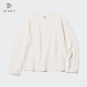 Uniqlo 3D Knit Seamless Cotton Crew Neck Women Jumper Off White US | XNEJ-51472