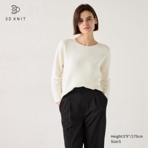 Uniqlo 3D Knit Seamless Cotton Crew Neck Women Jumper Off White US | HIVW-63574