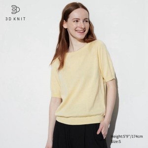 Uniqlo 3D Knit Seamless Washable Crew Neck Half Sleeved Women Jumper Yellow US | SZPJ-81563