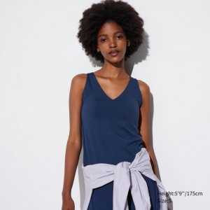 Uniqlo AIRism Active Sleeveless Women Tank Tops Navy US | NCEW-93851