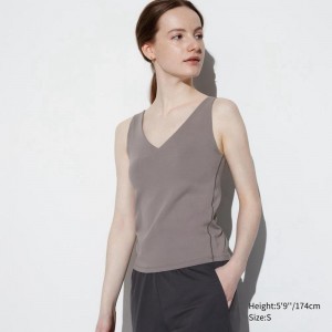 Uniqlo AIRism Active Sleeveless Women Tank Tops Brown US | HWUE-08612