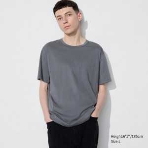 Uniqlo AIRism Cotton Crew Neck Men T-Shirt Grey US | HSJC-14039