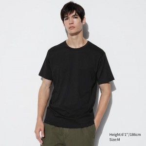 Uniqlo AIRism Cotton Crew Neck Men T-Shirt Black US | KIYM-54092