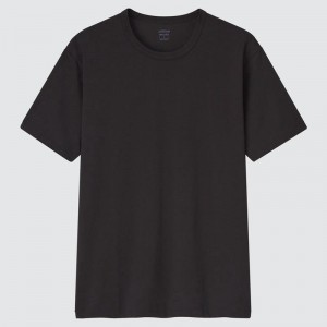 Uniqlo AIRism Cotton Crew Neck Men T-Shirt Black US | MJXW-75601