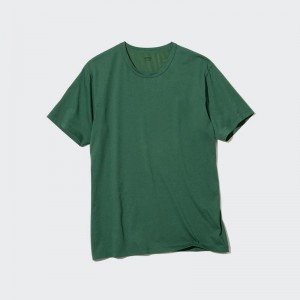 Uniqlo AIRism Cotton Crew Neck Men T-Shirt Green US | FMAY-57843