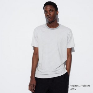 Uniqlo AIRism Cotton Crew Neck (Stripe) Men T-Shirt Grey US | NSGJ-02659