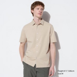 Uniqlo AIRism Cotton Full Open Men Polo Shirt Natural US | EDKI-47658