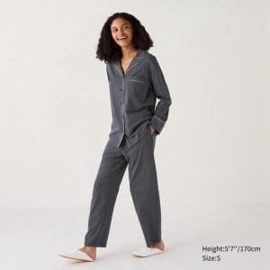 Uniqlo AIRism Cotton (Geometric) Women Pyjamas Navy US | FSHZ-95023