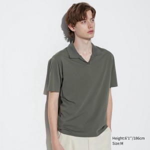 Uniqlo AIRism Cotton Jersey (Skipper Collar) Men Polo Shirt Olive US | BMFD-53197