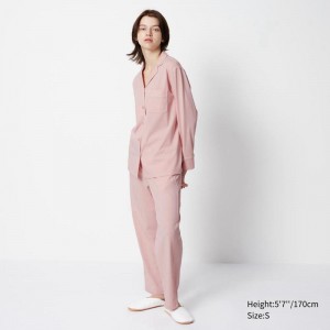 Uniqlo AIRism Cotton (Long Sleeve) Women Pyjamas Pink US | DNZE-17408