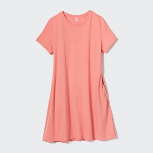 Uniqlo AIRism Cotton Mini (Short Sleeve) Women Dress Light Orange US | CBMU-40578