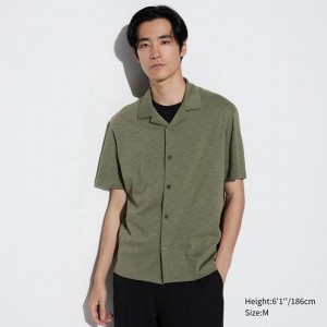 Uniqlo AIRism Cotton (Open Collar) Men Polo Shirt Olive US | BYIH-98765