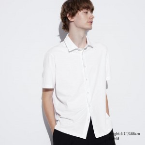 Uniqlo AIRism Cotton (Open Collar) Men Polo Shirt White US | TGBP-01978