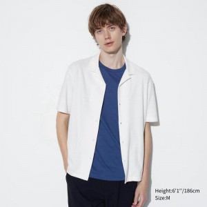 Uniqlo AIRism Cotton (Open Collar) Men Polo Shirt White US | QEGK-56187