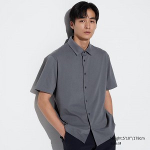 Uniqlo AIRism Cotton (Open Collar) Men Polo Shirt Grey US | STWG-21583