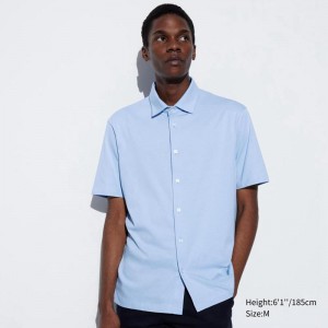 Uniqlo AIRism Cotton (Open Collar) Men Polo Shirts Blue US | RLGF-18964