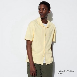 Uniqlo AIRism Cotton (Open Collar) Men Polo Shirts Yellow US | CBFL-83245