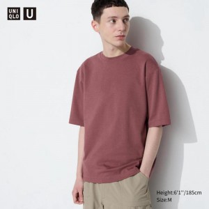 Uniqlo AIRism Cotton Oversized Crew Neck (Half Sleeve) Men T-Shirt Red US | SAQD-23765