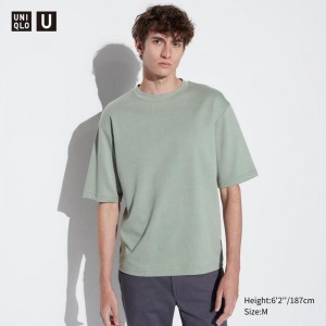 Uniqlo AIRism Cotton Oversized Crew Neck (Half Sleeve) Men T-Shirt Green US | NTAY-02139