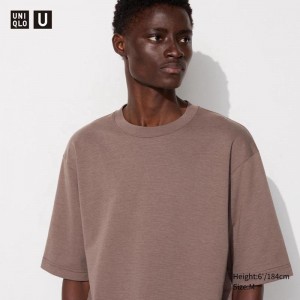 Uniqlo AIRism Cotton Oversized (Half Sleeve, Stripe) Men T-Shirt Brown US | NEJV-20937