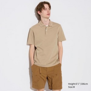 Uniqlo AIRism Cotton Piqué Men Polo Shirt Beige US | GECO-14806