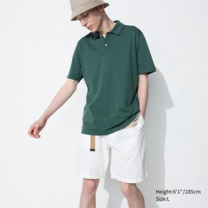 Uniqlo AIRism Cotton Piqué Men Polo Shirt Green US | IRQY-46785