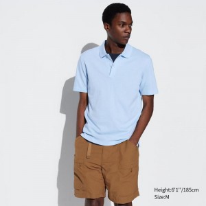 Uniqlo AIRism Cotton Piqué Men Polo Shirt Light Blue US | OFUA-09421