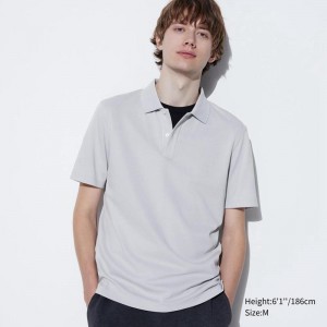 Uniqlo AIRism Cotton Piqué Men Polo Shirts Light Grey US | YGIB-01726