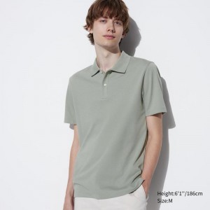 Uniqlo AIRism Cotton Piqué Men Polo Shirts Green US | HIWJ-36748