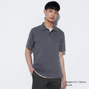 Uniqlo AIRism Cotton Piqué Men Polo Shirts Dark Grey US | QHWG-34618