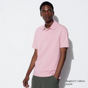 Uniqlo AIRism Cotton Piqué Men Polo Shirts Pink US | IPVL-46850