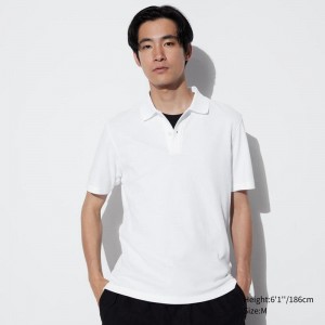 Uniqlo AIRism Cotton Piqué Men Polo Shirts White US | OPLY-85463