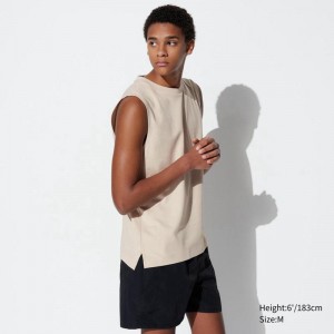 Uniqlo AIRism Cotton Sleeveless Men T-Shirt Natural US | BLIJ-35041