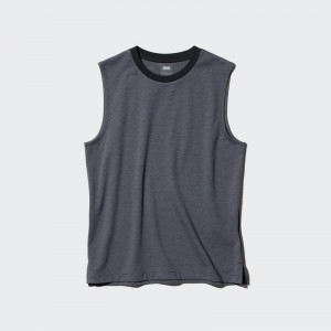 Uniqlo AIRism Cotton Sleeveless (Stripe) Men T-Shirt Dark Grey US | QOLI-62817