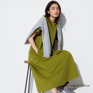 Uniqlo AIRism Cotton Women Dress Olive US | HMUB-95801