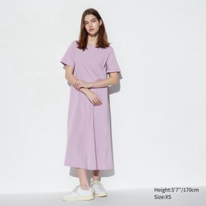 Uniqlo AIRism Cotton Women Dress Purple US | PHLQ-39018