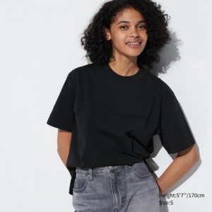 Uniqlo AIRism Cotton Women T-Shirts Black US | YMLE-85461