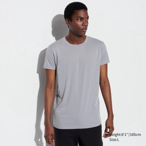 Uniqlo AIRism Crew Neck (Heather) Men T-Shirt Light Grey US | DFOJ-41705