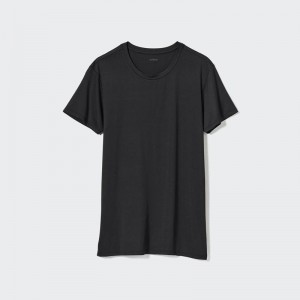 Uniqlo AIRism Crew Neck Men T-Shirt Black US | GDRW-67940