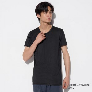 Uniqlo AIRism Crew Neck Men T-Shirt Black US | ZALY-85079