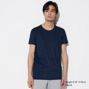 Uniqlo AIRism Crew Neck Men T-Shirt Navy US | AKOF-08217