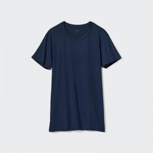 Uniqlo AIRism Crew Neck Men T-Shirt Navy US | VTJI-95723