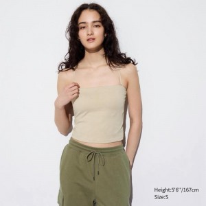 Uniqlo AIRism Cropped Tube Women Tank Tops Beige US | NCGL-19430