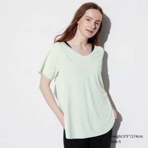 Uniqlo AIRism Seamless V Neck Longline Women T-Shirts Light Green US | ATQB-28647