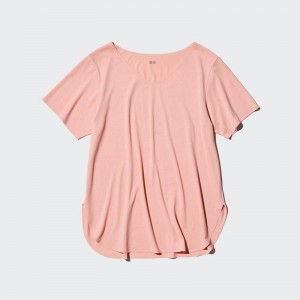 Uniqlo AIRism Seamless V Neck Longline Women T-Shirts Pink US | GAMX-61579