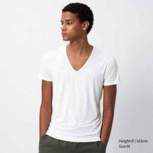 Uniqlo AIRism V Neck Men T-Shirt White US | WGQI-58014