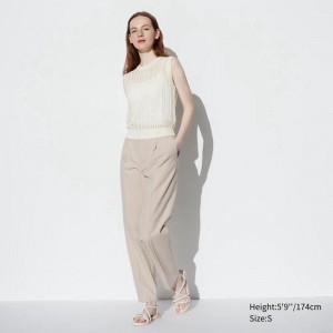 Uniqlo AirSense Pleated (Long) Women Trousers Beige US | KOLH-09581