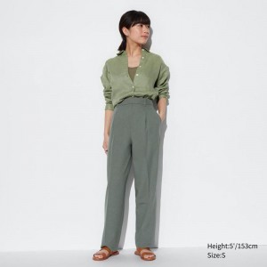 Uniqlo AirSense Pleated (Short) Women Trousers Olive US | AZXO-21740