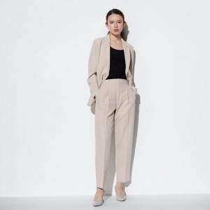 Uniqlo AirSense Pleated Women Trousers Beige US | CKZS-68931