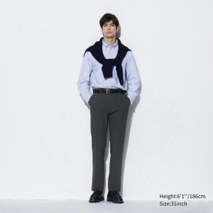 Uniqlo AirSense (Wool-Like) Men Trousers Dark Grey US | HDIY-80957